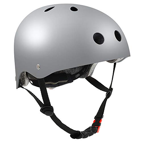 Skateboard Helmet, Bike Helmet for Kids Youth Adult CPSC Certified, Adjustable for Multi-Sport Skateboard, Scooter, Skating, Cycling, Roller Skate, Rollerblading (Silver, Large(22.4"-23.6"))