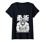 Mujer Gorilla Jiu Jitsu Ju Jutsu MMA BJJ Grappling Chess Kanji Ape Camiseta Cuello V