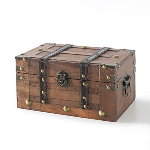 Slpr Alexander Small Wooden Storage Chest Trunk | Decorative Wood Box With Lid | 11" X 7" X 5.5" #TOP16
