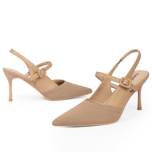 Easyfox Nude Heels for Women Closed Toe Slingback Stiletto Knit Pumps, 8.5 by Easyfox - Used condition - Image 6