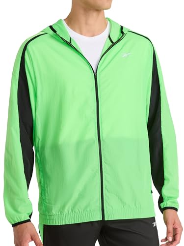 Reebok Men’s Running Woven Wind Jacket, Standard Fit, Lightweight Nylon Fabric, Solar Lime, Small
