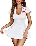 Avidlove White Dress Women Wedding Lingerie for Bridal U Neck Babydoll Sexy Costume Rave Outfit (White, Large)