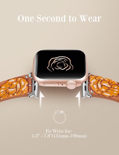 Moolia Floral Leather Band Compatible with Apple Watch Band 49/46/45/44/42mm Women, Cute Romantic Vintage Rose Pattern Strap for iWatch Series 11 10 9 8 7 6 5 4 3 2 1 SE/Ultra(1/2/3), Light Brown — view 6