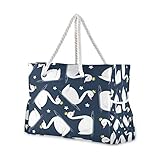 Material: Polyester. Hunihuni Strandtasche, süßes Tier-Schwan-Muster, Schulter-Reisetasche mit Baumwollseil-Griffen, Reißverschluss oben, zwei Außentaschen