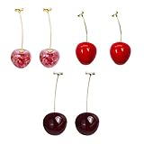 2/3 Pairs Set Japan Korean Cherry Flower Shaped Resin Drop Dangle Earrings for Women Girl Sweet Girls Cute Colorful Jewelry Gifts Temperament Geometric-3 Pairs