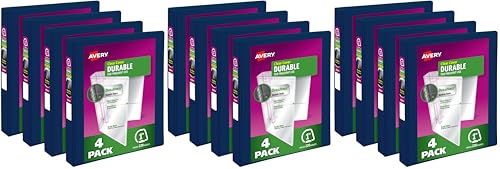 Image of Avery Durable View 3 Ring Binders, 1 inch Slant Rings, 220-Sheet Capacity, Blue, 4 Count (17705) (Pack of 3)