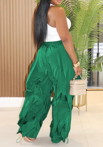 Image of Lucuna Women Balloon Pants Ruffle Fringe Drawstring High Waist Wide Leg Baggy Joggers Parachute Pants