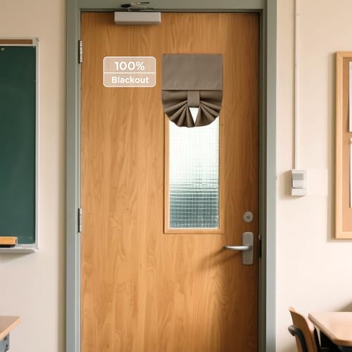 NICETOWN 100% Blackout Classroom Door Window Cover for Small Window, Adhesive Thermal Insulated Room Darkening Curtain Lockdown Shades for French Door