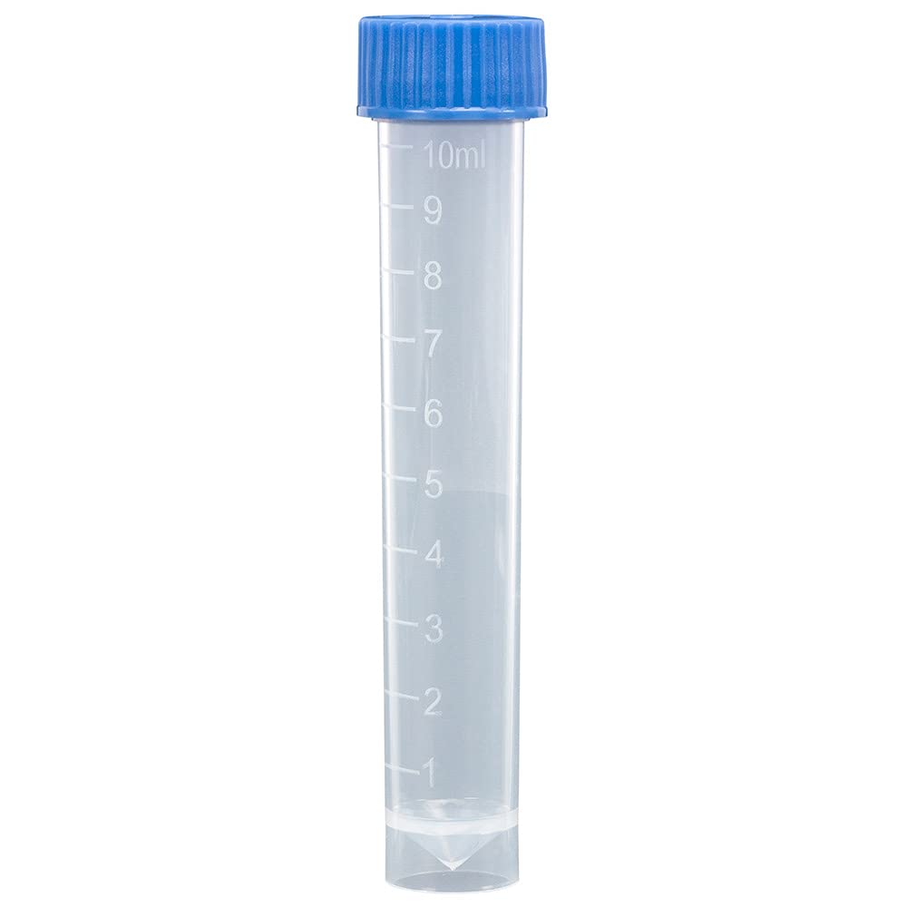 Globe Scientific 6102B Polypropylene Molded Graduations Conical Bottom Self Standing Transport Tubes with Separate Blue Polyethylene Screw Cap, 10ml Capacity, Pack of 1000