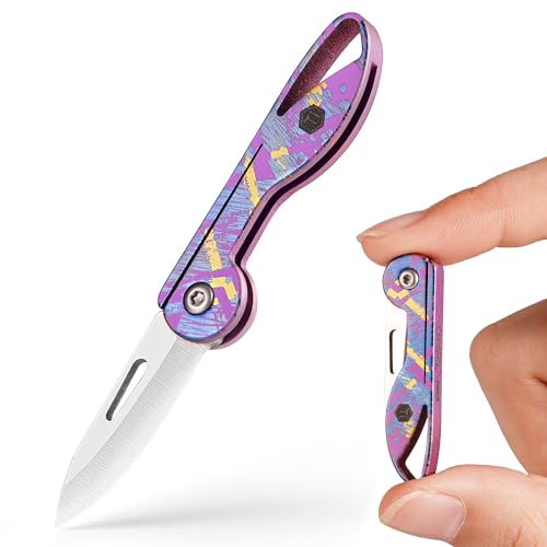 Image of KeyUnity KK05 Titanium Mini Pocket Knife, 1.06-Inch Blade, Graffiti Purple | Lightweight EDC Knife for opening packages and snack wrappers, removing clothing tags, and handling everyday tasks