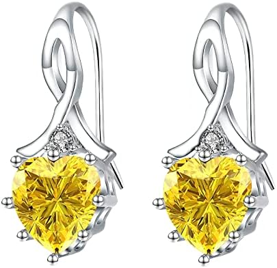 Lovans Birthstone Dangle Earrings for Women Girls 925 Sterling Silver Love Heart Crystal Hoop Earrings for Mother's Day Valentine's Day Anniversaries Birthday Jewellery Gifts