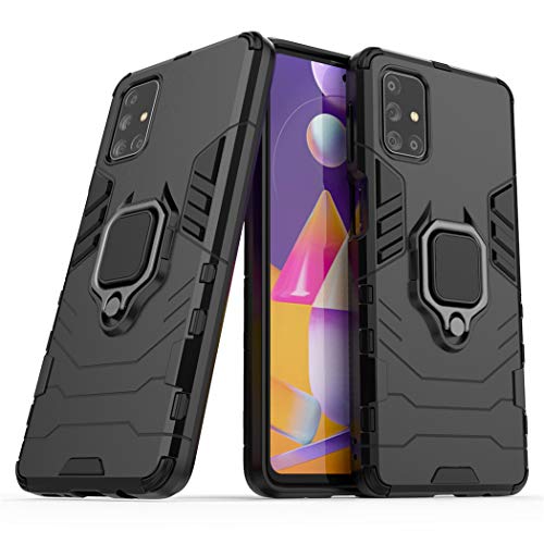 Compatibile con Samsung Galaxy M31S Cover, Custodia Armor Anello Cavalletto (Funziona con il Supporto Magnetico per Auto) Case Paraurti (Nero)