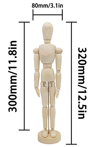 12'' Wooden Artists Manikin, Sketching Drawing Articulated Jointed Mannequin, Wood Human Figure Model For Home Office Desk Decoration #TOP1