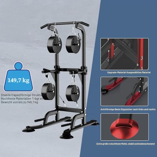 Leiblsufo Klimmzug- & Dip-Station, Dip-Ständer, Kraftturm, höhenverstellbar, für Zuhause, Krafttraining, Fitness, Workout, geeignet für Jugendliche, Frauen, Männer (Schwarz-03)
