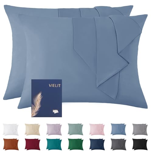 Vielit Funda de almohada de 70 x 90 cm, color azul, suave, funda de almohada de 70 x 90 cm, juego de 2 unidades, microfibra, funda de cojín decorativa para cojín de 70 x 90 cm, certificado ecológico