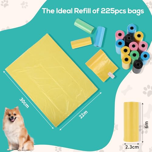 AiQInu 225 Stück Hundekotbeutel, Kotbeutel für Hunde, Bunt Hunde Kotbeutel Rollen, Tragbar Dog Poop Bags, Unparfümiert, Geeignet zum Ausgehen, 22 x 30 cm (15 Rollen, 15 pro Rolle)