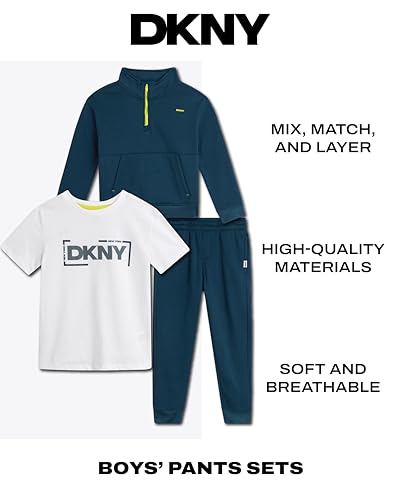 DKNY Toddler Boys' Sweatsuit Set - 3 Piece Short Sleeve Graphic Tee, Quarter-Zip Sweatshirt, and Jogger Sweatpants (2T-7)2