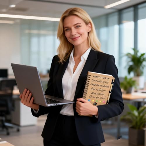 DEQIANDUO 3 Sets Abschiedsgeschenk Kollegen,Beste Kollegin Geschenk Arbeitskollegin für Kollegen Inspirierend Mitarbeiter Spirale Notizblock Kugelschreiber aus Holz(Arbeit ist wie ein Banküberfall)