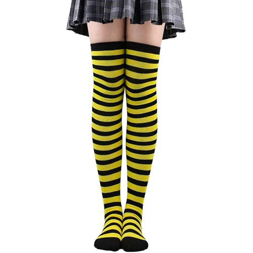 QEAGVJ Black and Yellow Striped Socks Over the Knee Thigh High Bee Socks Costume Accessories Bumble Bee Stockings for Halloween Parties