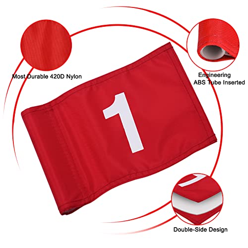Kingtop Upgraded Double-Side Numbered Golf Flag With Tube Inserted, All 8" L X 6", Mini Putting Green Flags For Yard, 420D Nylon Mini Pin Flags #TOP2