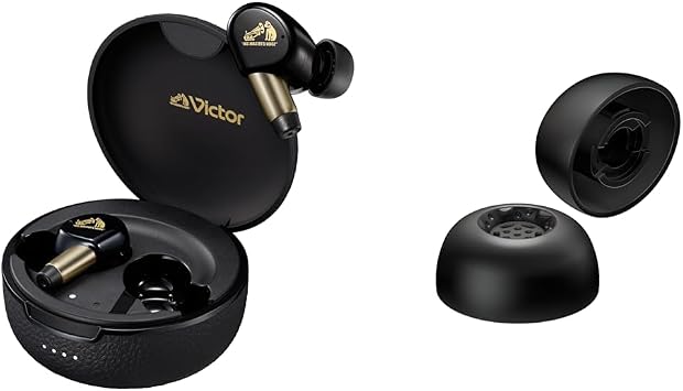 Earphone and Earpiece SetJVC Kenwood Victor WOOD master Wood Master Piano Black + Victor EP-FX13L-B Replacement Earpieces Silicone 4-Piece Set L Size Black
