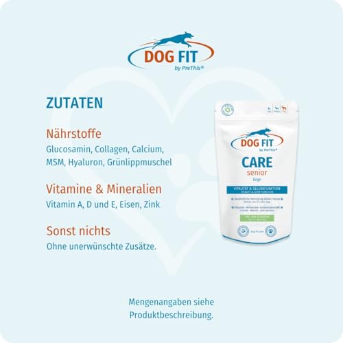 DOG FIT by PreThis® Care Senior für ältere Hunde I Für Vitalität, Wohlbefinden und die Unterstützung der Gelenkfunktion. Mit essenziellen Nährstoffen, ohne Zusätze I Large ab 25 kg