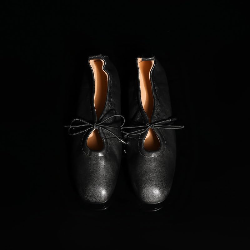 U-lite Women's Mary Jane Ballet Flats Soft Leather Lace-up Bow Comfortable Flat Shoes3