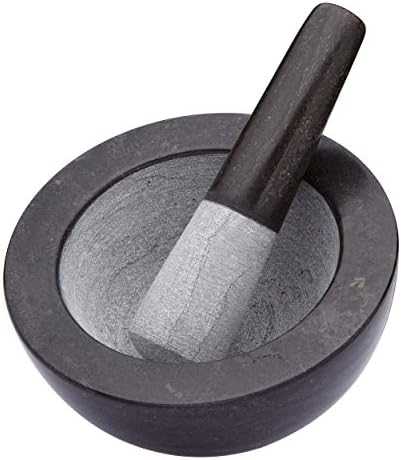 MasterClass KitchenCraft Large Mortar and Pestle Set, Stone, Black, 20 x 12 cm, Black / Grey