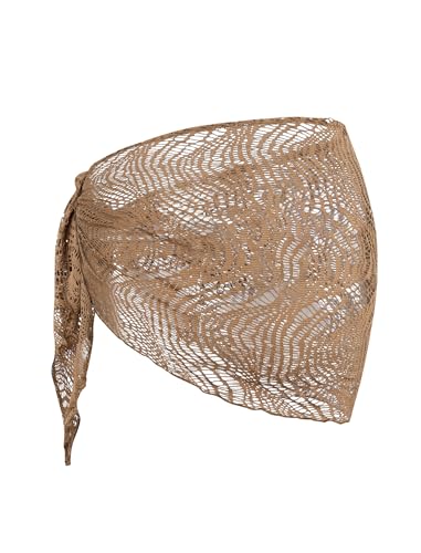 Image of ZAFUL Sarong Coverups for Women Beach Vacation Fishnet See Thru Tie Side Bathing Suit Cover Up Mini Skirt