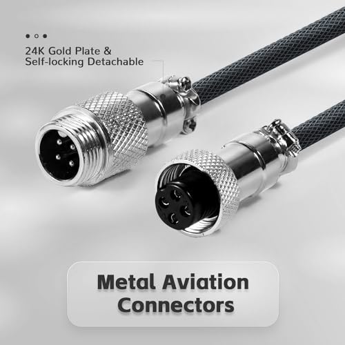 Image of Custom Coiled Keyboard Cable, USB-C to A Aviator Cable + Solid Aluminum Alloy Coiled Cable Winder Set for Gaming Keyboard, Braided Detachable Metal Aviator Double Sleeved Spiral Cable for PS4 PS5 Xbox