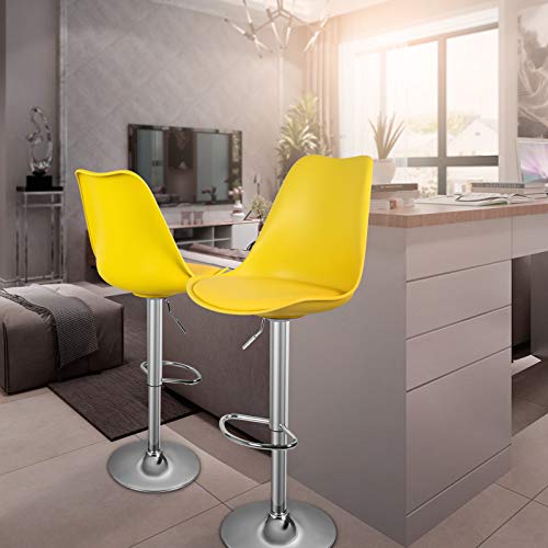 Magshion Set Of 2 Swivel Plastic High Back Bar Stool With Pu Leather Seat Pad Chrome Air Lift W/ Footrest Multi Color (Yellow) #TOP1