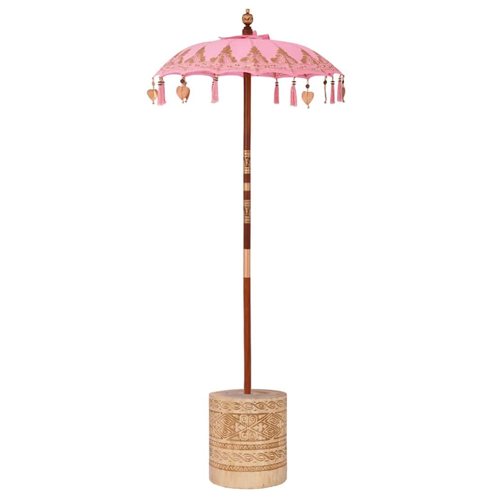 vidaXL Baliński Parasol z Bazą Różowy 95 x 95 x 260 cm, Zadaszenie do ogrodu i tarasu, parasol balkonowy, okrągły cień, rustykalne meble na letnie słońce