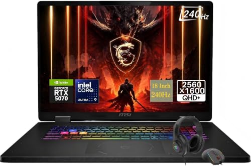 Image of msi Crosshair 18 HX AI 18 inch Gaming Laptop, Intel Core Ultra 9 275HX (24 Cores, Up to 5.4 GHz), NVIDIA RTX 5070, 18 inch QHD+ (2560 x 1600) 240Hz, 32GB RAM DDR5, 1TB NVMe SSD, Windows 11 Pro, W /Accessories