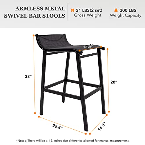 Sundale Outdoor Patio Metal Bar Stools Set Of 2, Low Back Counter Height Tall Chair Armless, High Top Seat Barstools For Outside Porch Yard Deck Pool, Classic Black #TOP2