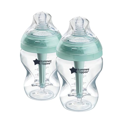 Image of Tommee Tippee Advanced Anti-Colic 9 oz BPA Free Baby Bottles, Newborn 0+ Months, Slow Flow Breast-Like Nipple, Unique Design Keeps Air Away from Milk and Baby, Clear, Pack of 2