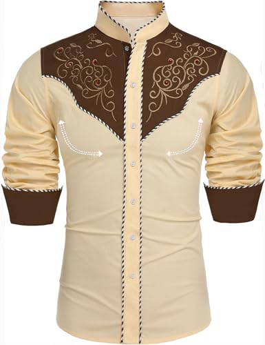 Men's Floral Embroidery Slim Fit Long Sleeve embroidered shirt mexican shirts for men Band Collar Dress Shirts western style shirts for men ken costume Men's Hipster Button Up Party Dress Shirts