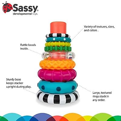 Evenflo 4-in-1 Eat & Grow Convertible High Chair + Sassy Stacks of Circles Stacking Ring STEM Learning Toy