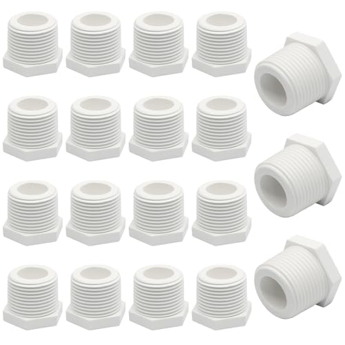 Image of 3 /4 Inch NPT PVC Hot Water Heater Drain Plug, White, 20 Pieces | Plastic PVC Pipe Fittings, End Caps, Hot Tub Drain Plug Fittings, Coupling Adapter