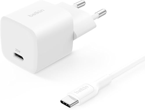 Belkin USB-C Charger 25W with 60W USB-C Cable (1m) - Mobile Phone Power Supply PD 3.0 for Fast Charging with PPS for Apple iPhone 16 Series, iPad Pro, Samsung Galaxy S25, Nintendo Switch etc. - White