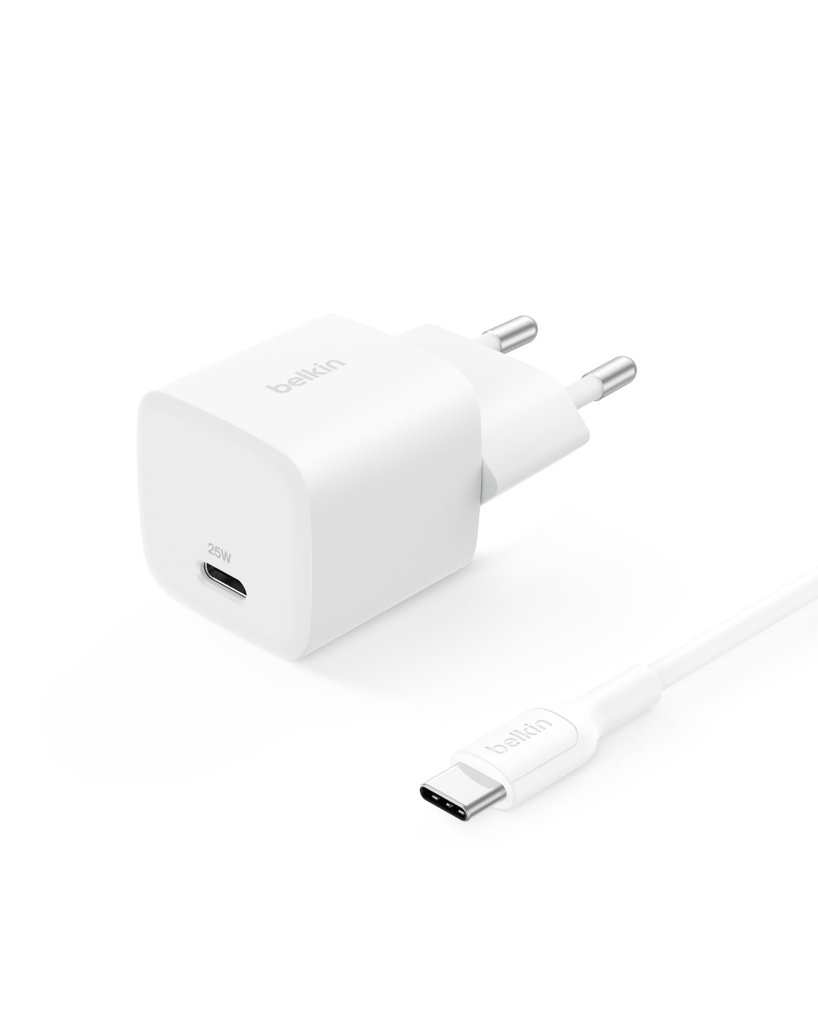 Belkin USB-C Fiş 25 W, 60 W USB-C Kablo ile (1 m), Apple iPhone 16 Serisi, iPad Pro, Samsung Galaxy S25, Nintendo Switch ve Daha Fazlası için PD 3.0 PPS Hızlı Şarj Cihaz, Beyaz