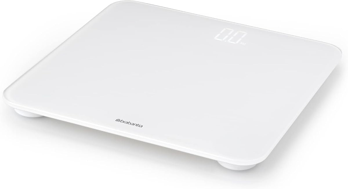 Brabantia Renew Digital Bathroom Weighing Scales (White) Battery-Powered Personal Body Weight Scales with Backlit LED Display