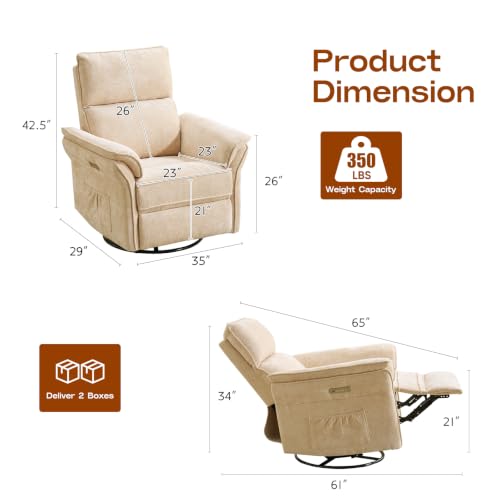 Image of Swivel Rocker Recliner with Auto Rocking,Power Recliner Nursery Chair with Massage and Heat,Glider Recliner Nursery Chair for Living Room,Beige