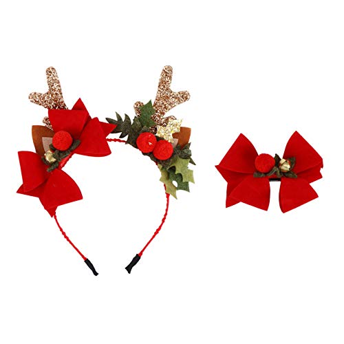 OSALADI Kerst Haar Hoepel Glitter Kerst Rendier Hoofdband Met Haar Bows Alligator Kerst Glitter Haarband Herten Gewei… - Image 6
