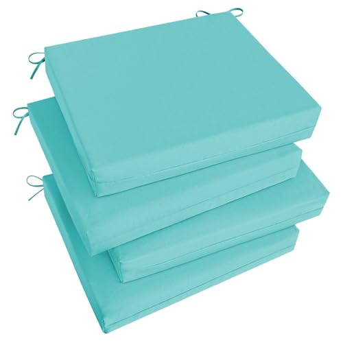 Image of Basic Beyond Outdoor Chair Cushions Set of 4, Square Corner Outdoor Cushions for Patio Furniture, Water Resistant Patio Chair Cushions with 2 Ties, 18.5x16x3, Teal