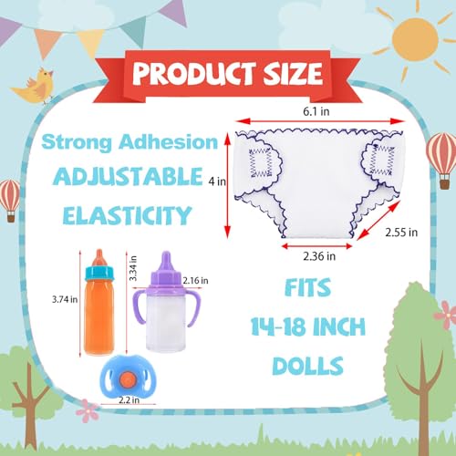 Magische Flasche Baby Puppe Milchfläschchen mit Schnuller, Magische Puppenflasche mit Milch, 7 Stück Puppenzubehör mit Puppenschnuller, Windel, Puppe Fütterungsset mit Verschwindender Milch