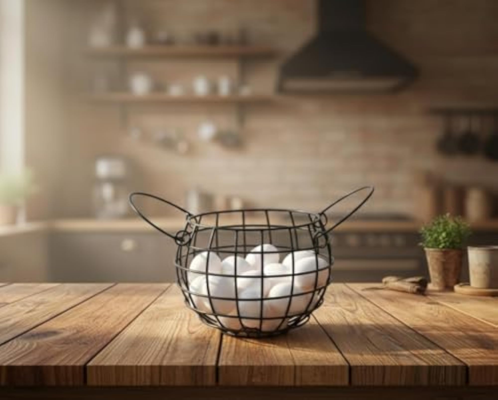 Metal Wire Egg Basket with Handles for Kitchen Storage