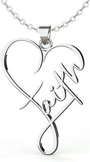 Stainless Steel Faith Pendant Necklace Heart Shaped Word Letter Faith Positive Encouragement Memorial Necklace Gift for Women Friends