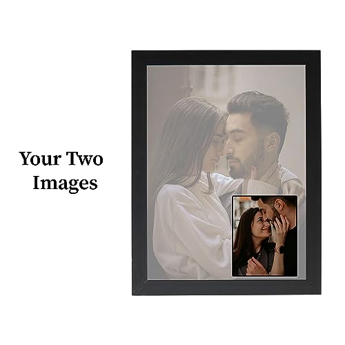 Image of Customized Rectangular Wood Photo Frame With Photo Upload|Personalized Wall Picture Framed For Birthday Gifts,Anniversary Gift,Wedding-6X8 Inch-Two Images,Black