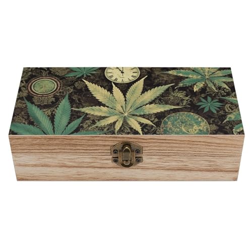 SMAZDFXX Caja de madera para guardar marihuana, caja de acacia con tapa abatible, gran joyero, cofre del tesoro vintage con recuerdos.