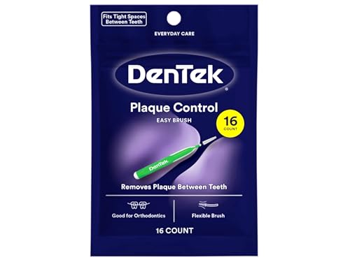 Image of DenTek Easy Brush Interdental Cleaners, Extra Tight Between Teeth Brushes, Plaque Control, Dental Picks for Oral Care, Flexible Brush, 16 Count (Pack of 6)